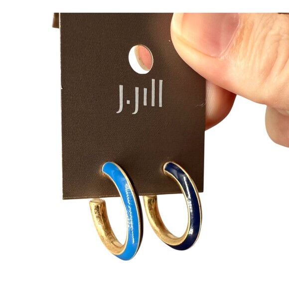 J. Jill Hoop Earrings Blue Enamel Gold Tone Post Lightweight Classic Versatile - Picture 4 of 11